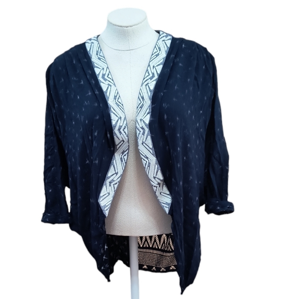 Miss Me Boho Crochet Back Open Front Cardigan Size L